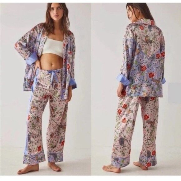 NWT $248 HAH X Free People Haht Satin Eco Pajama Set XL Violet Queen Fisher - Picture 2 of 16